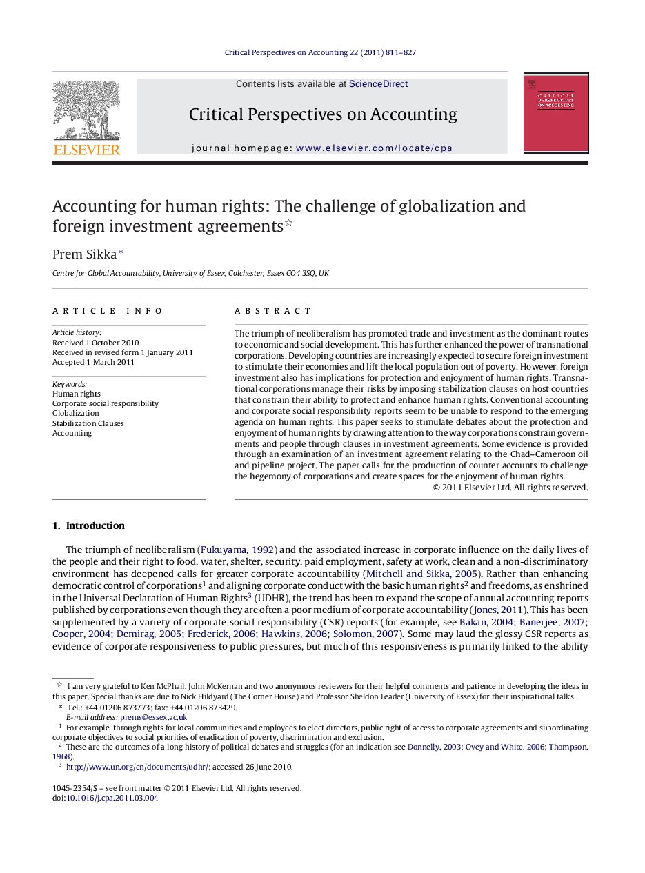 Accounting for human rights: The challenge of globalization and foreign investment agreements 