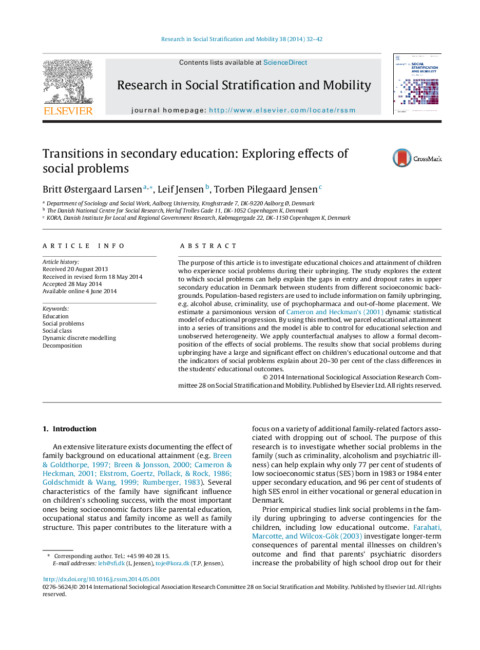 Transitions in secondary education: Exploring effects of social problems