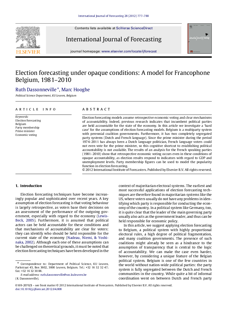 Election forecasting under opaque conditions: A model for Francophone Belgium, 1981–2010