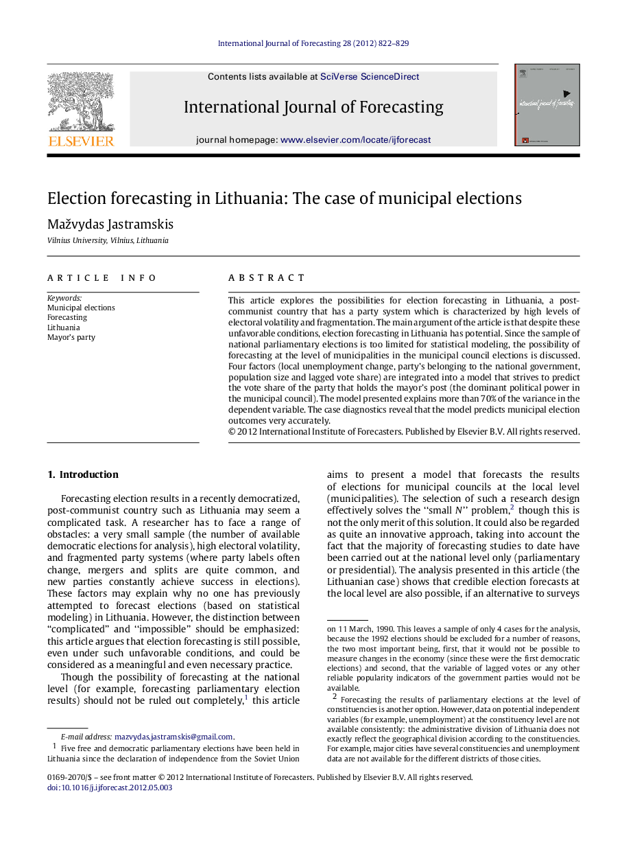 Election forecasting in Lithuania: The case of municipal elections