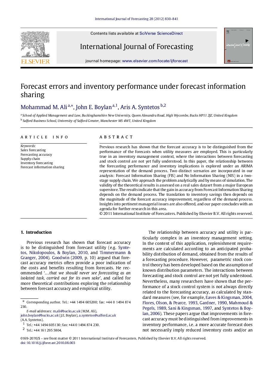 Forecast errors and inventory performance under forecast information sharing