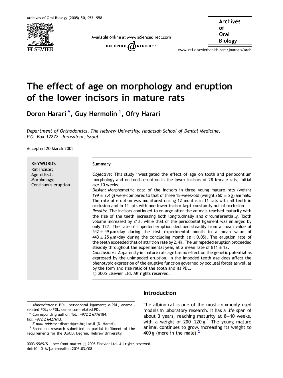 The effect of age on morphology and eruption of the lower incisors in mature rats