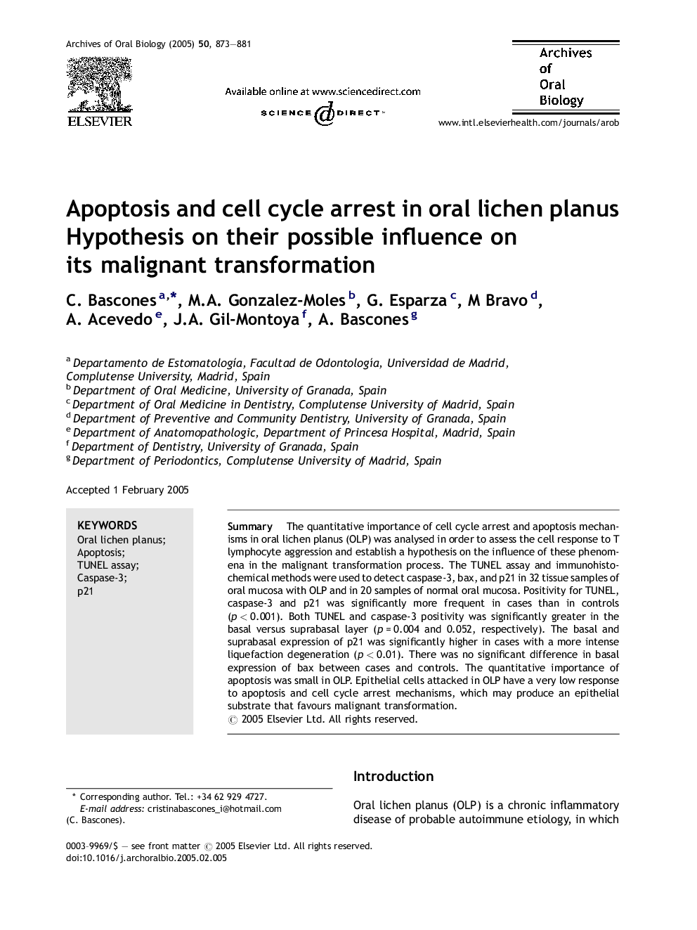 Apoptosis and cell cycle arrest in oral lichen planus