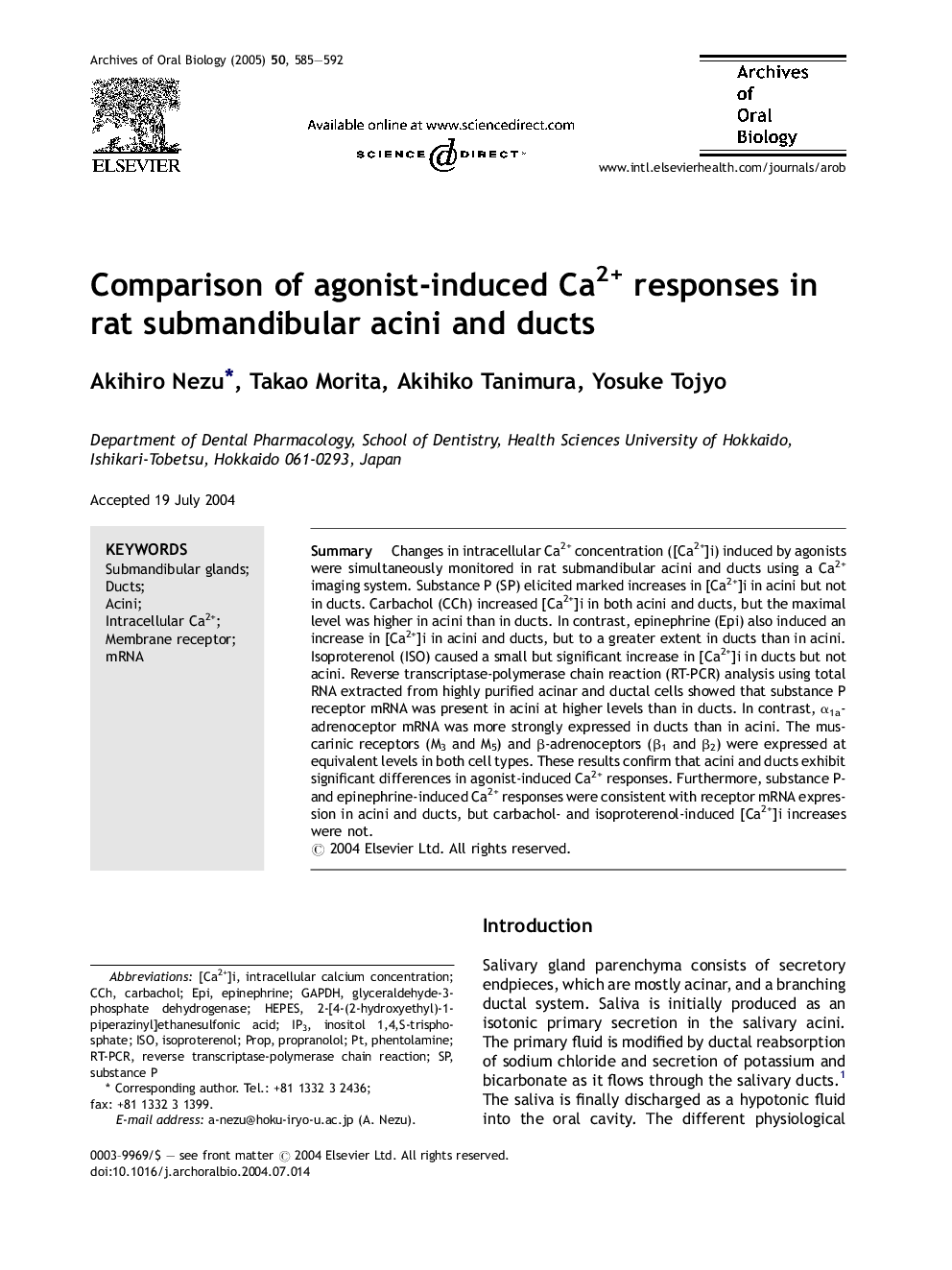 Comparison of agonist-induced Ca2+ responses in rat submandibular acini and ducts