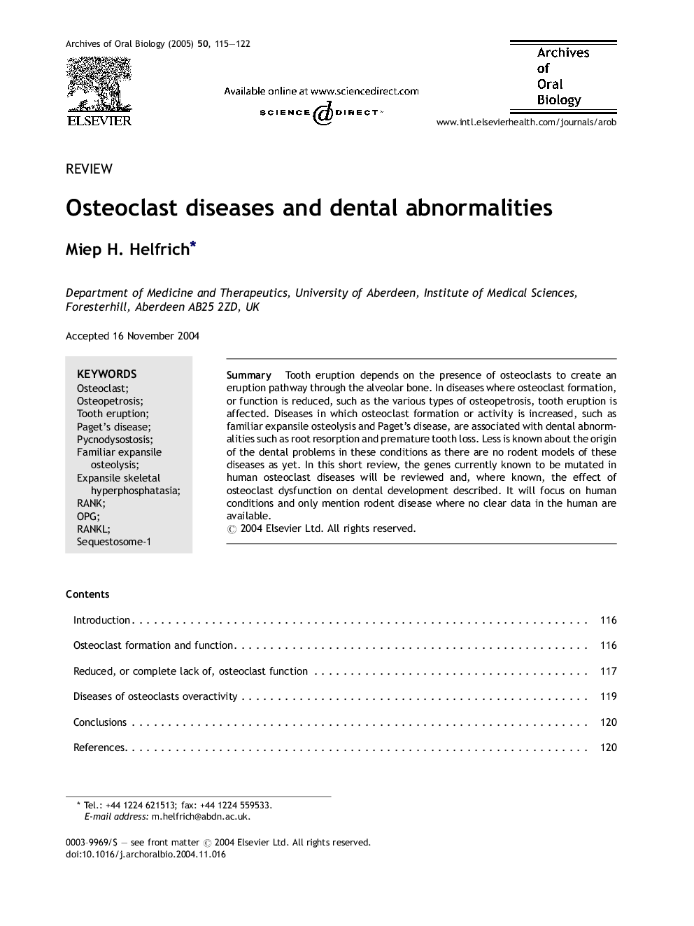 Osteoclast diseases and dental abnormalities