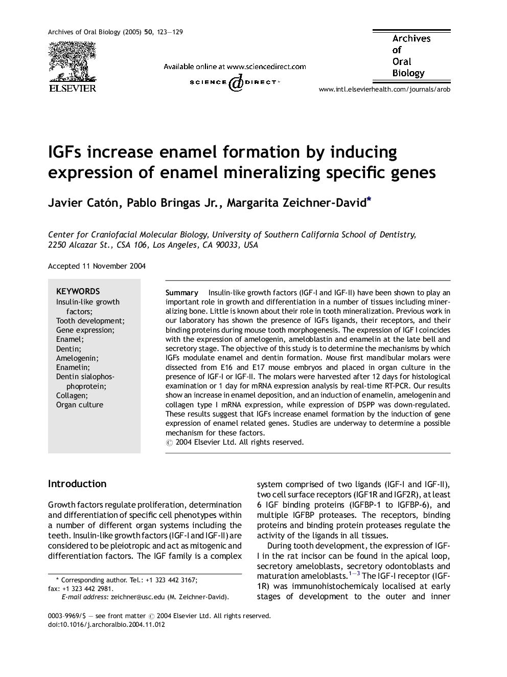 IGFs increase enamel formation by inducing expression of enamel mineralizing specific genes