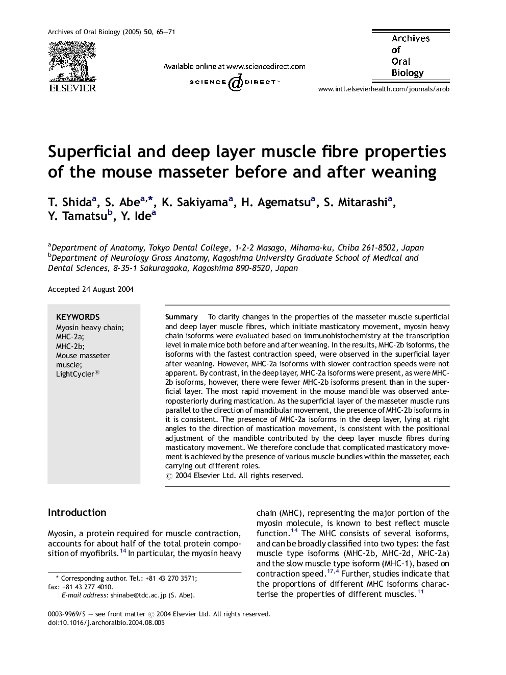 Superficial and deep layer muscle fibre properties of the mouse masseter before and after weaning