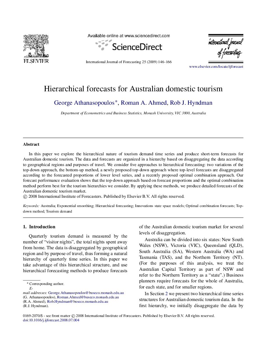 Hierarchical forecasts for Australian domestic tourism