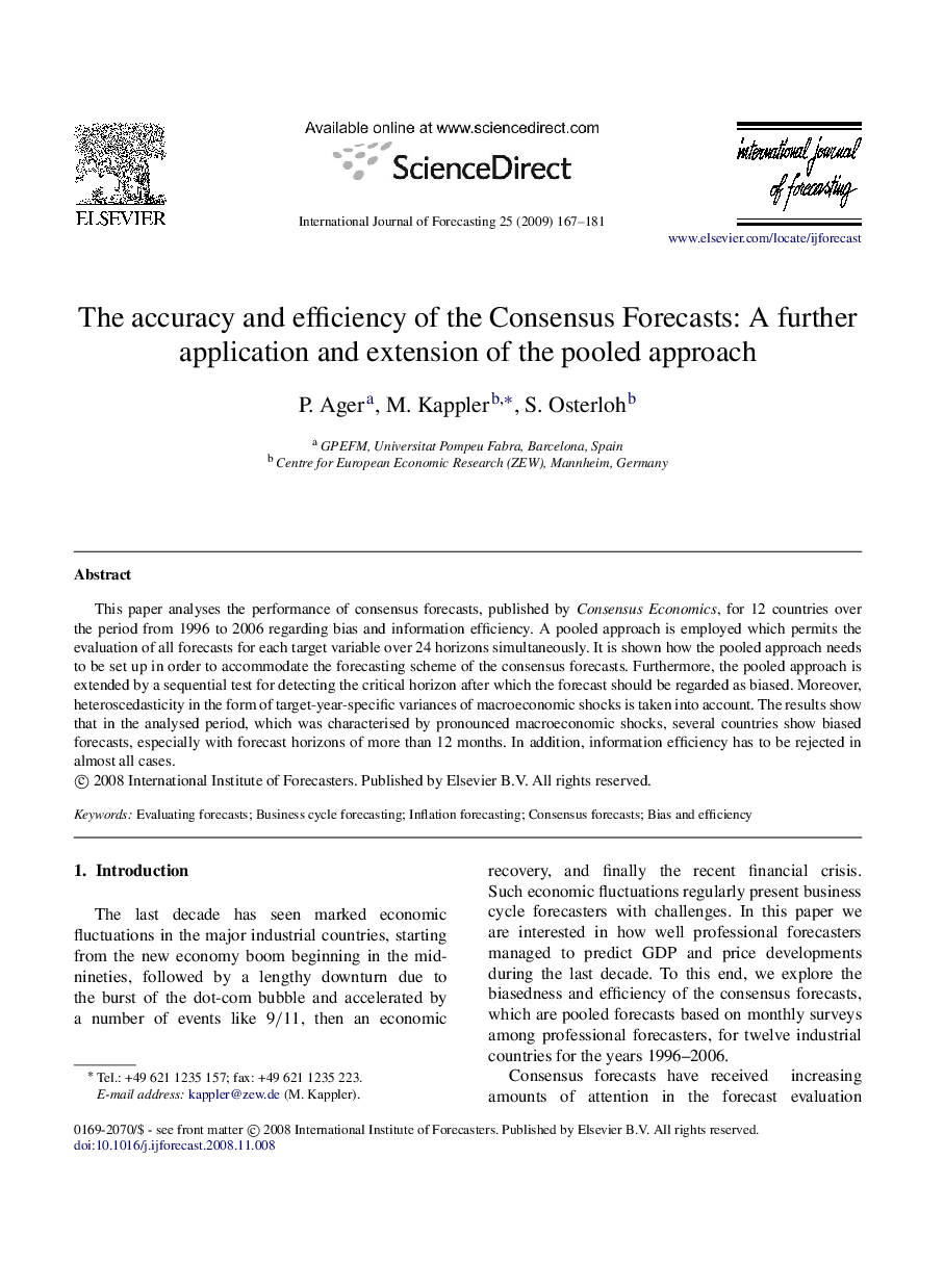 The accuracy and efficiency of the Consensus Forecasts: A further application and extension of the pooled approach