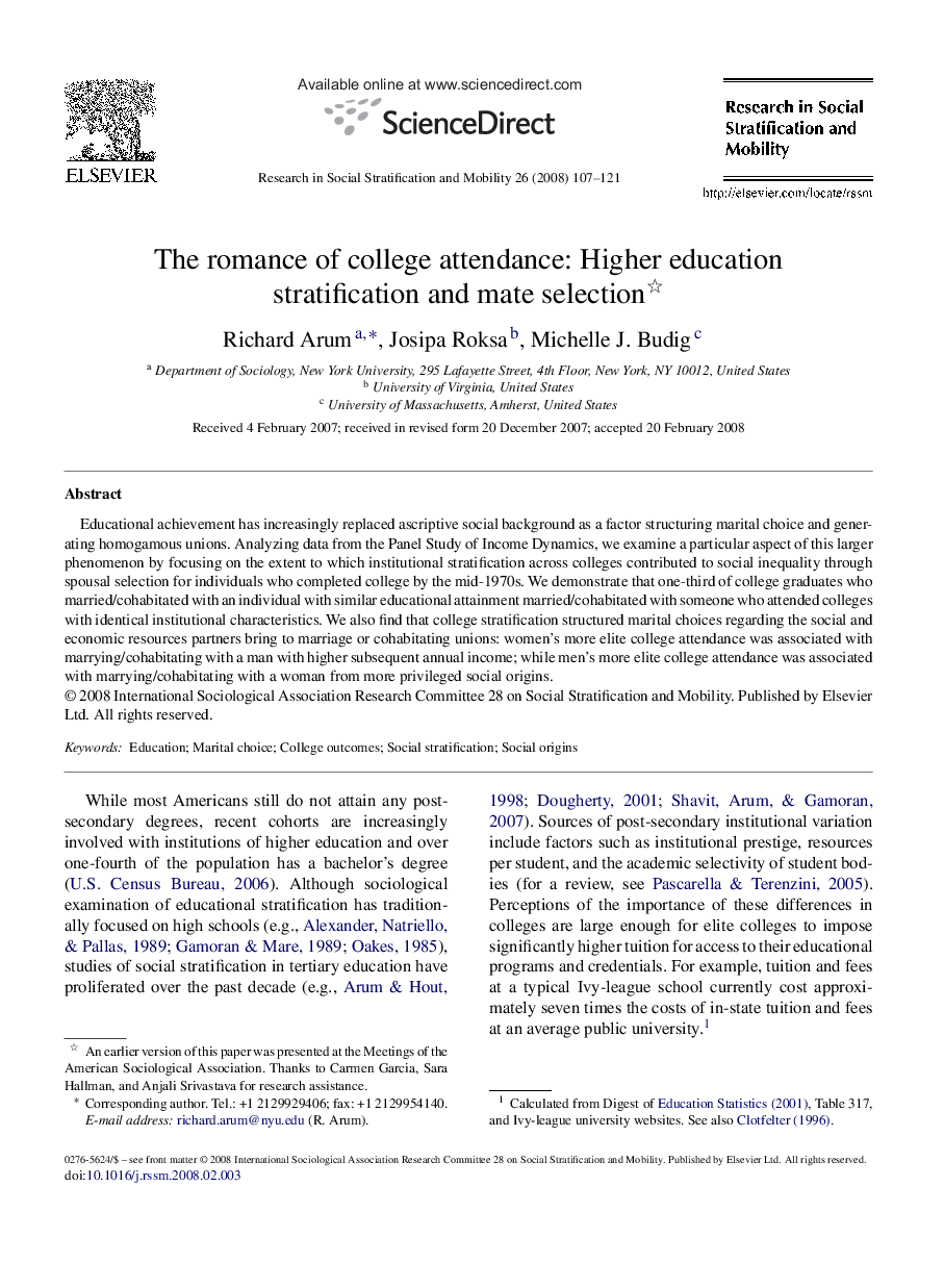 The romance of college attendance: Higher education stratification and mate selection 