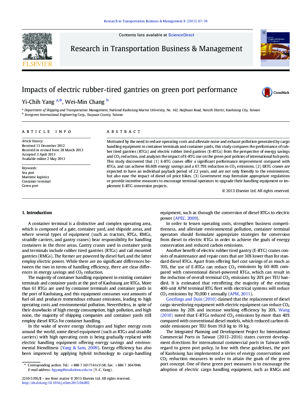 Impacts of electric rubber-tired gantries on green port performance