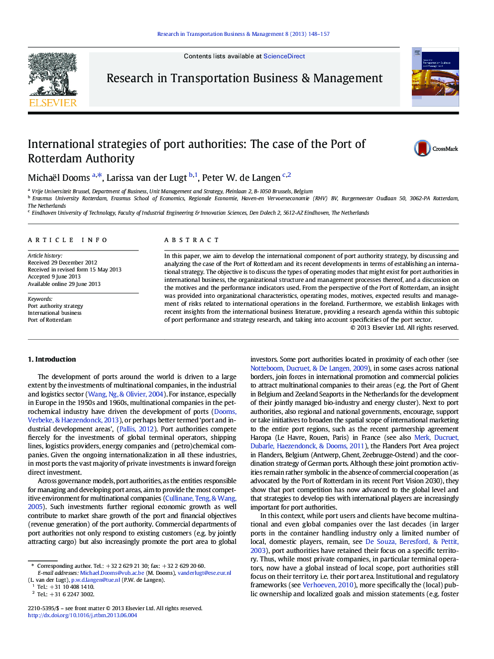 International strategies of port authorities: The case of the Port of Rotterdam Authority