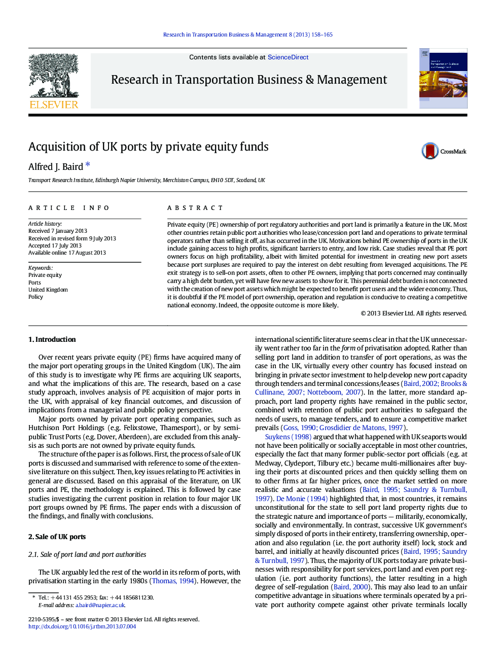 Acquisition of UK ports by private equity funds