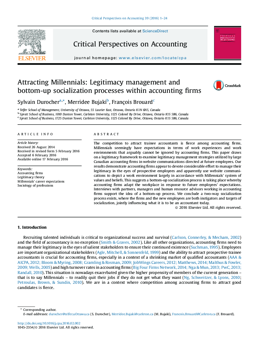 Attracting Millennials: Legitimacy management and bottom-up socialization processes within accounting firms