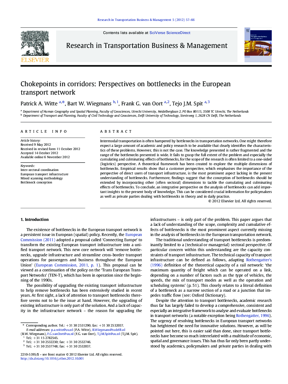 Chokepoints in corridors: Perspectives on bottlenecks in the European transport network