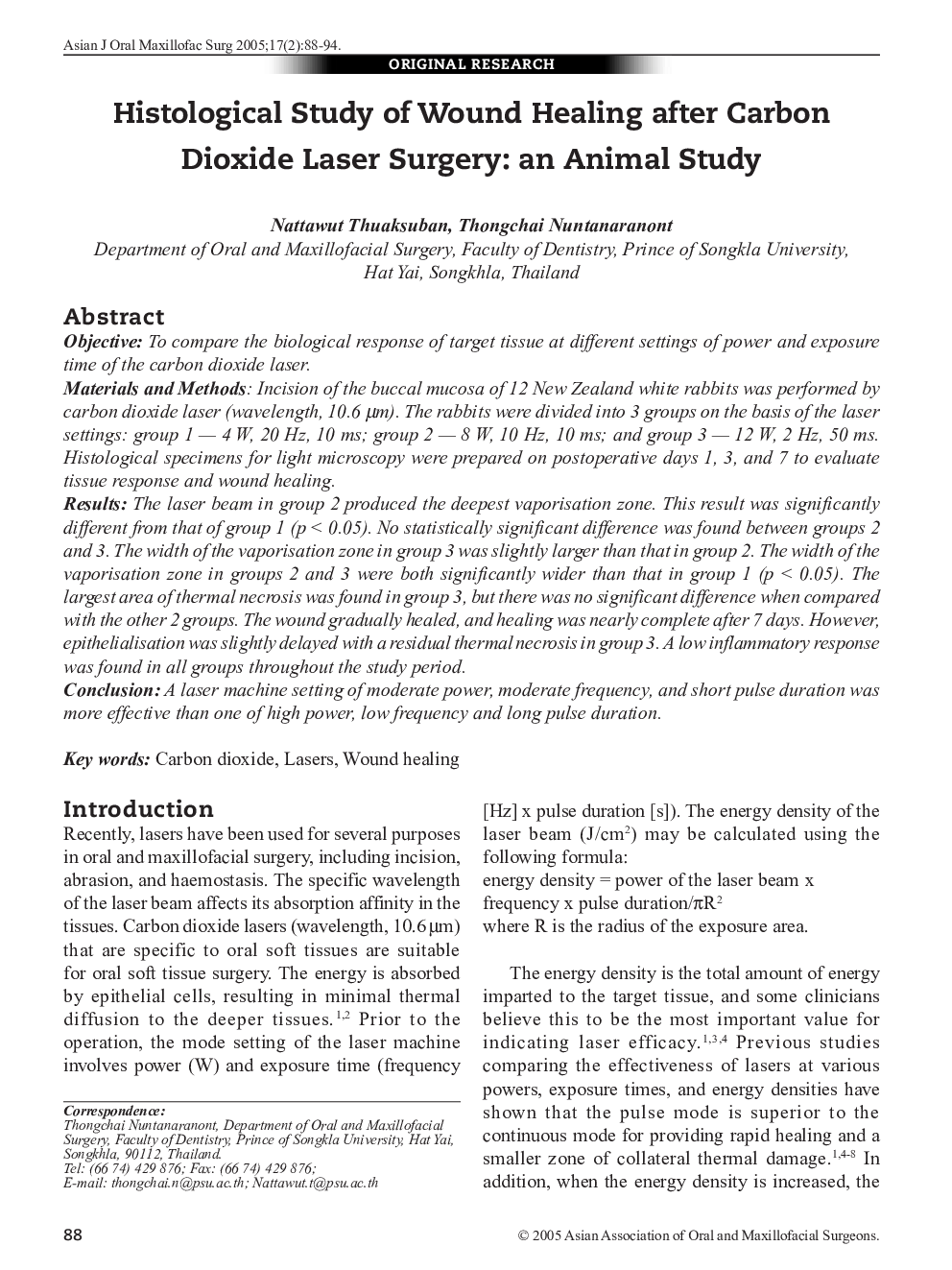 Histological Study of Wound Healing after Carbon Dioxide Laser Surgery: an Animal Study