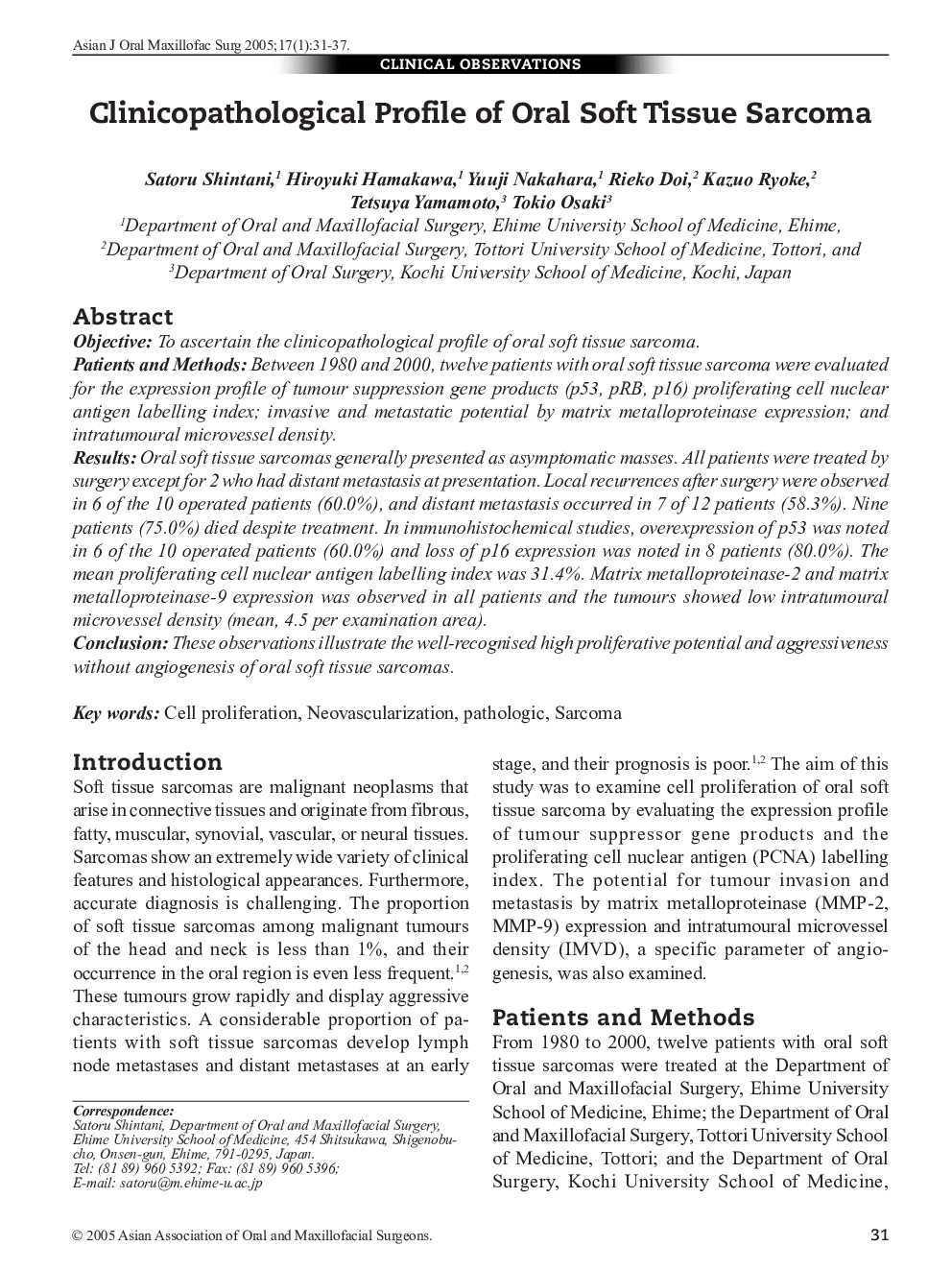 Clinicopathological Profile of Oral Soft Tissue Sarcoma