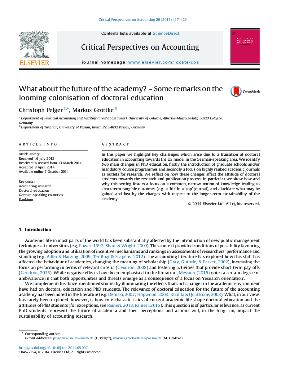 What about the future of the academy? – Some remarks on the looming colonisation of doctoral education