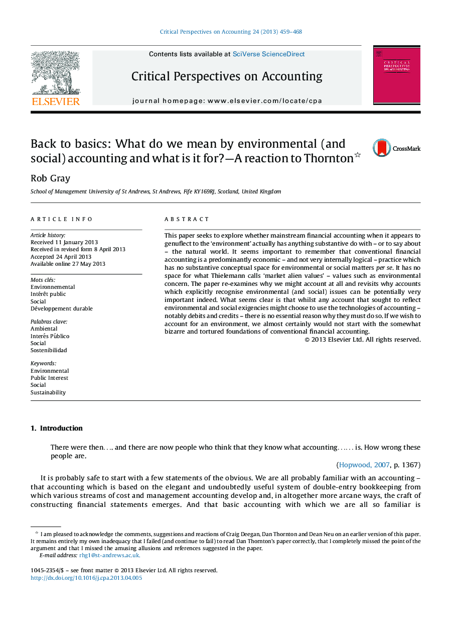 Back to basics: What do we mean by environmental (and social) accounting and what is it for?—A reaction to Thornton