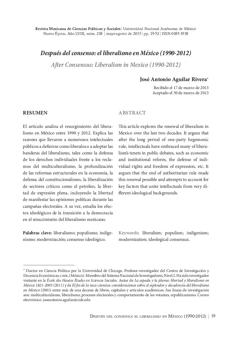 Después del consenso: el liberalismo en México (1990-2012)